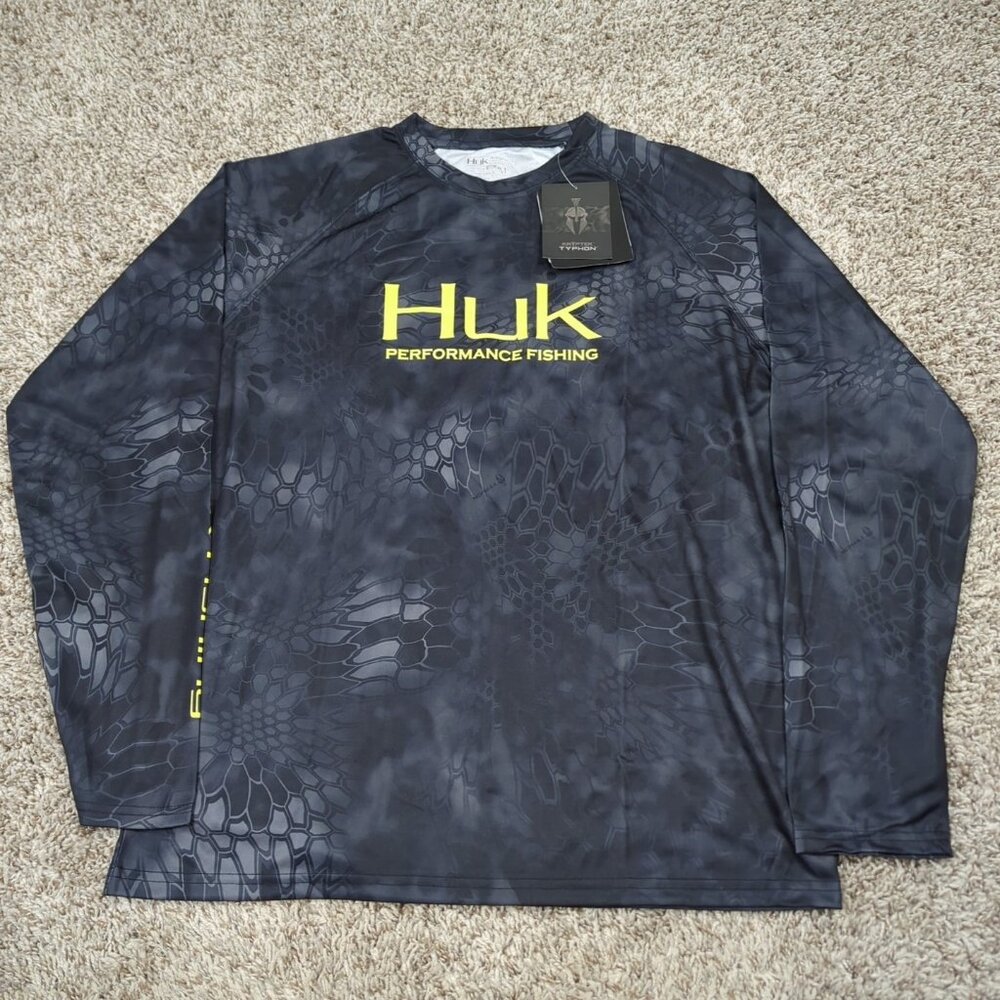 NEW Huk Fishing Shirt Men's Medium Black Kryptek Typhon Long Sleeve Performance